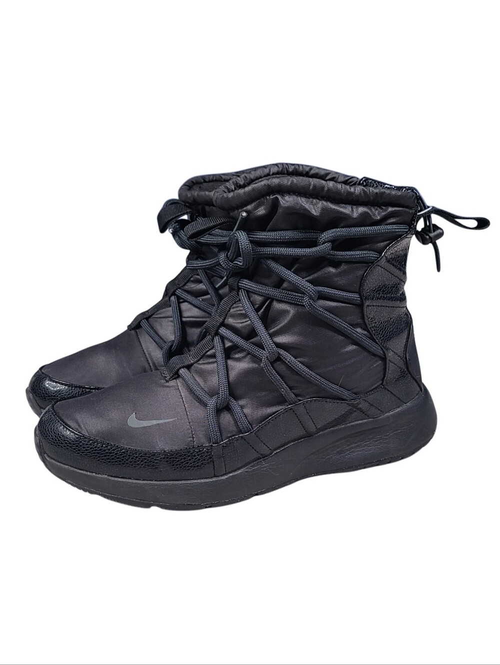 Nike Women's Tanjun High Rise Triple Black Nylon Sneaker Boots Sz 9 Fleece Lined
